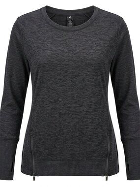Active Life Dark Gray Long Sleeve Pullover Active Sweater Side Zippers-XXL